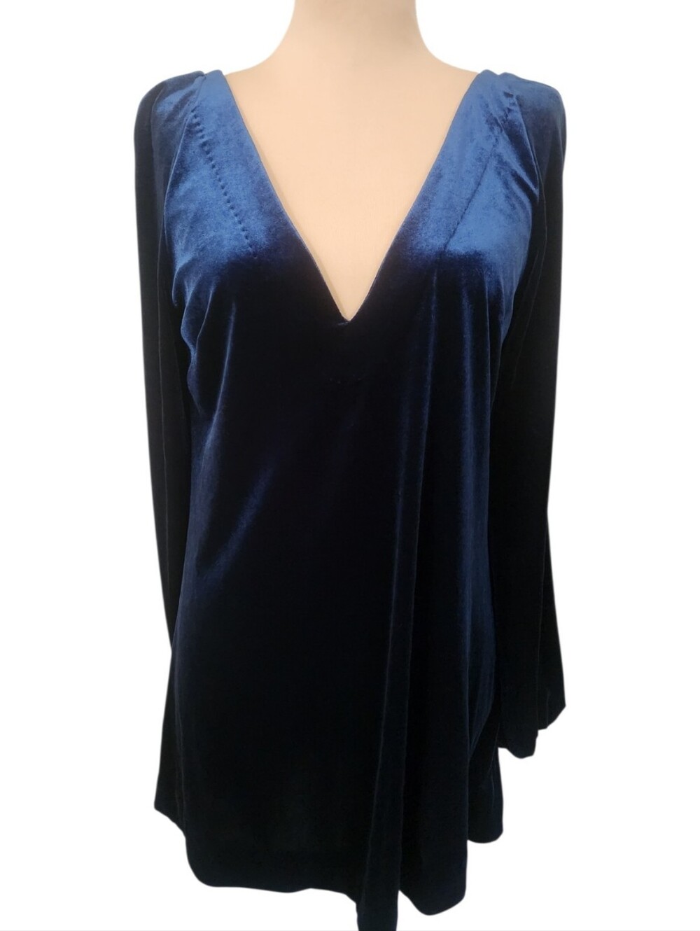 FREE PEOPLE Misha Blue Velvet Shift Mini Dress - Size S - Picture 3 of 15